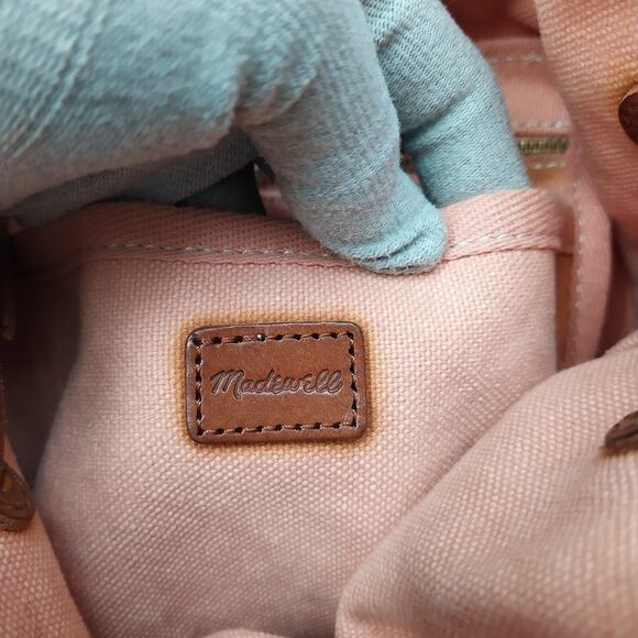 Madewell Pink Canvas Leather Trim Top Handle Drawstring Backpack - Picture 11 of 16